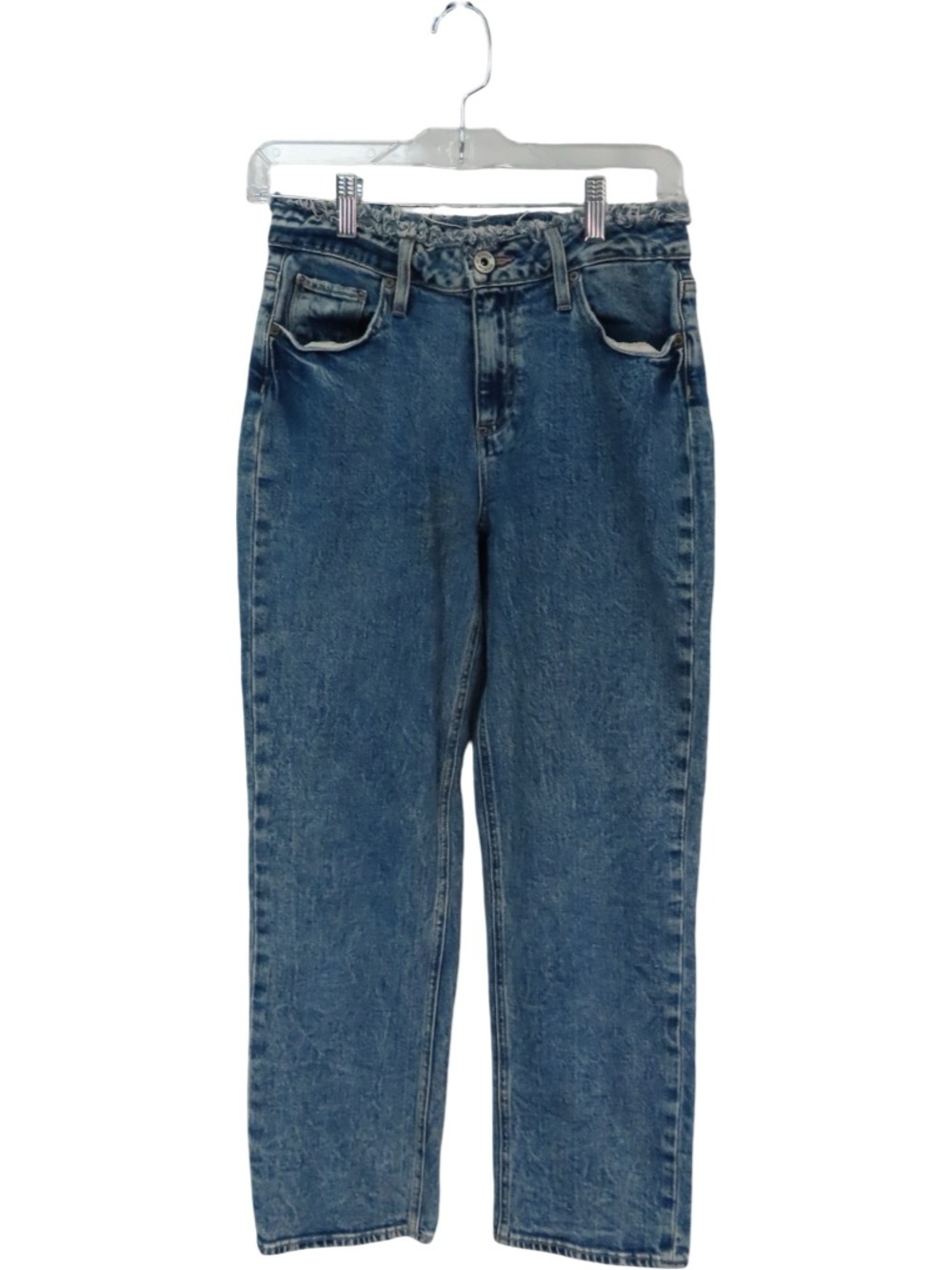 PAIGE Noella Straight Leg Jeans Size 26 Raw Hem High Rise Medium Wash Denim